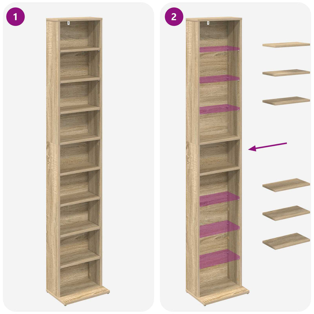 vidaXL Kabinet na płyty CD 2 szt. dąb Sonoma 33 x 23,5 x 175 cm