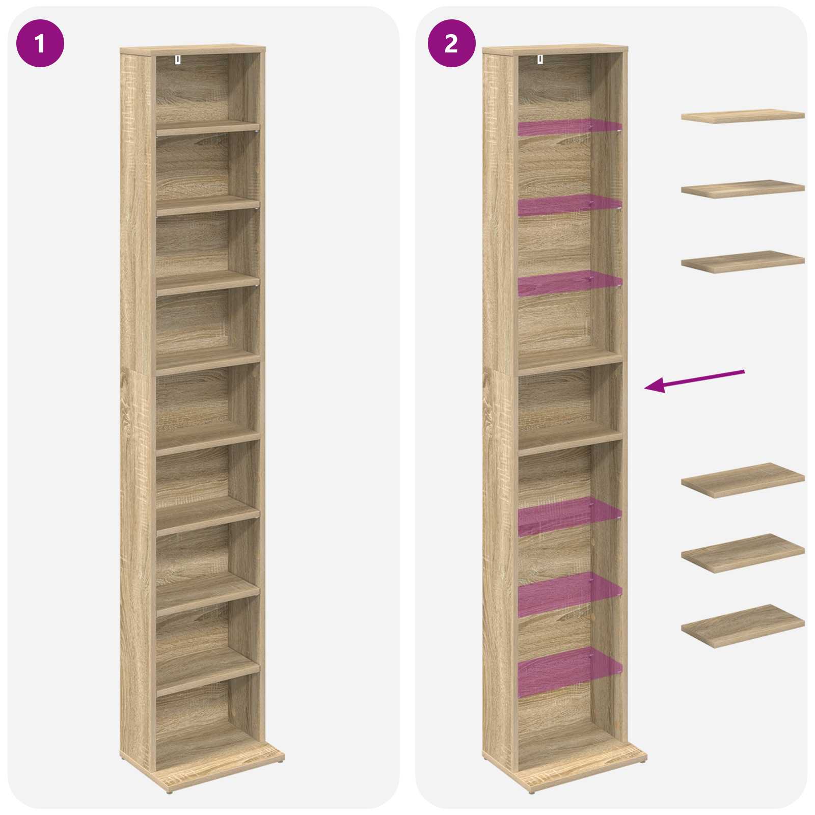 vidaXL Kabinet na płyty CD 2 szt. dąb Sonoma 33 x 23,5 x 175 cm