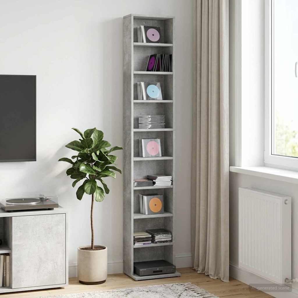 vidaXL Kabinet na płyty CD Betonowy szary 33 x 23,5 x 175 cm