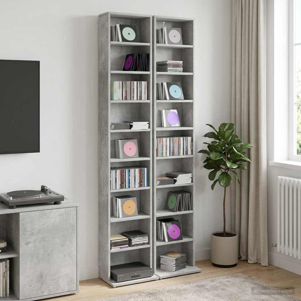 vidaXL Kabinet na płyty CD 2 szt. Betonowy szary 33 x 23,5 x 175 cm