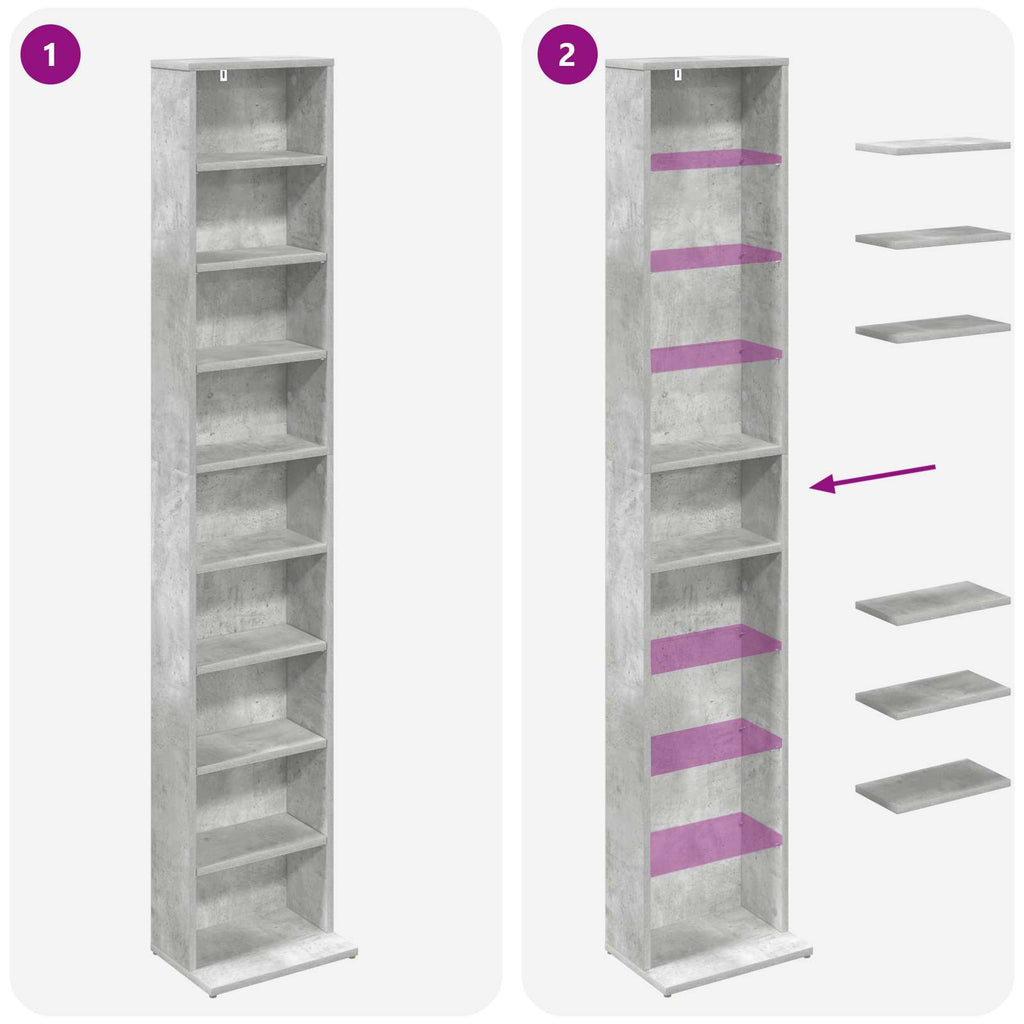vidaXL Kabinet na płyty CD 2 szt. Betonowy szary 33 x 23,5 x 175 cm