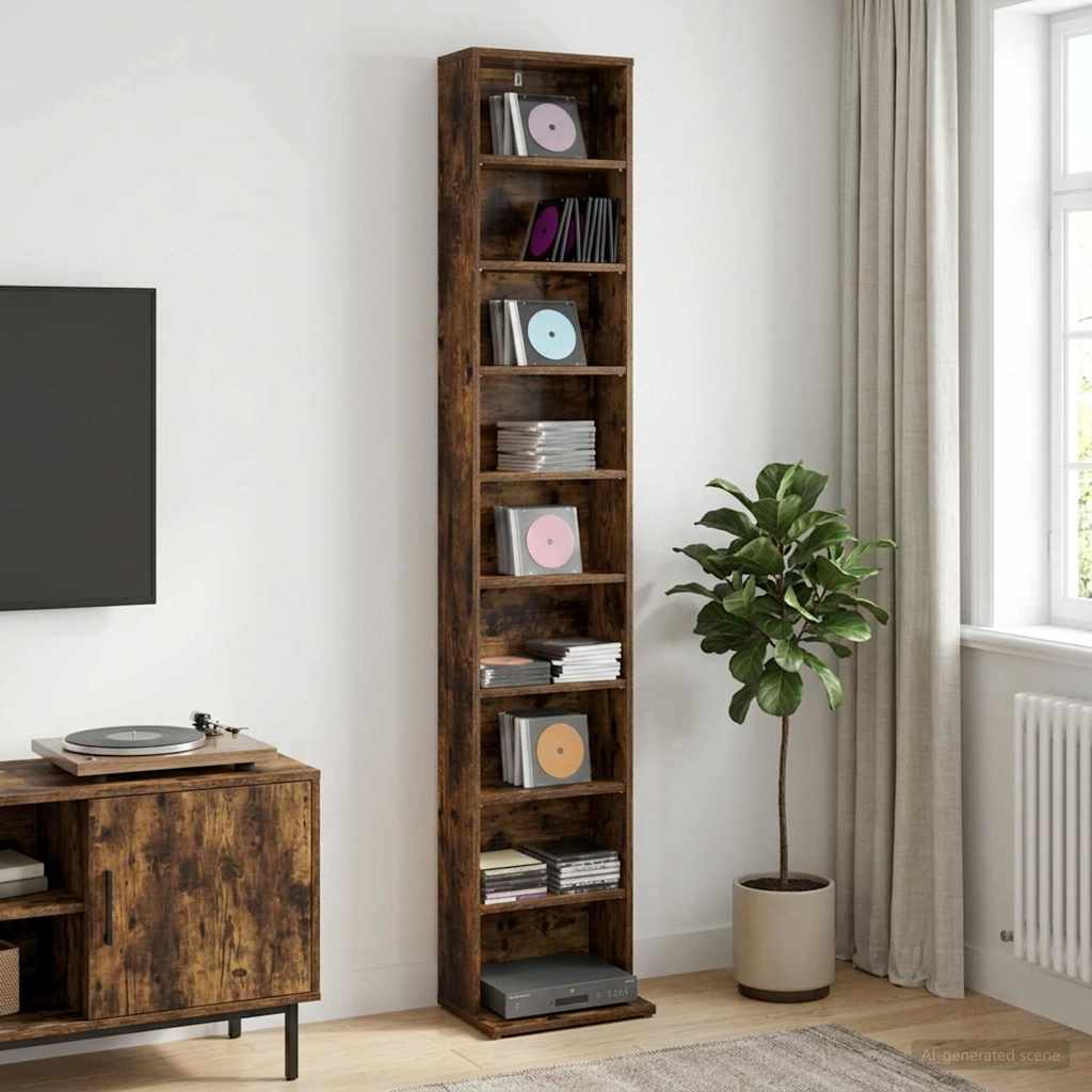 vidaXL Kabinet na płyty CD Dąb wędzony 33 x 23,5 x 175 cm