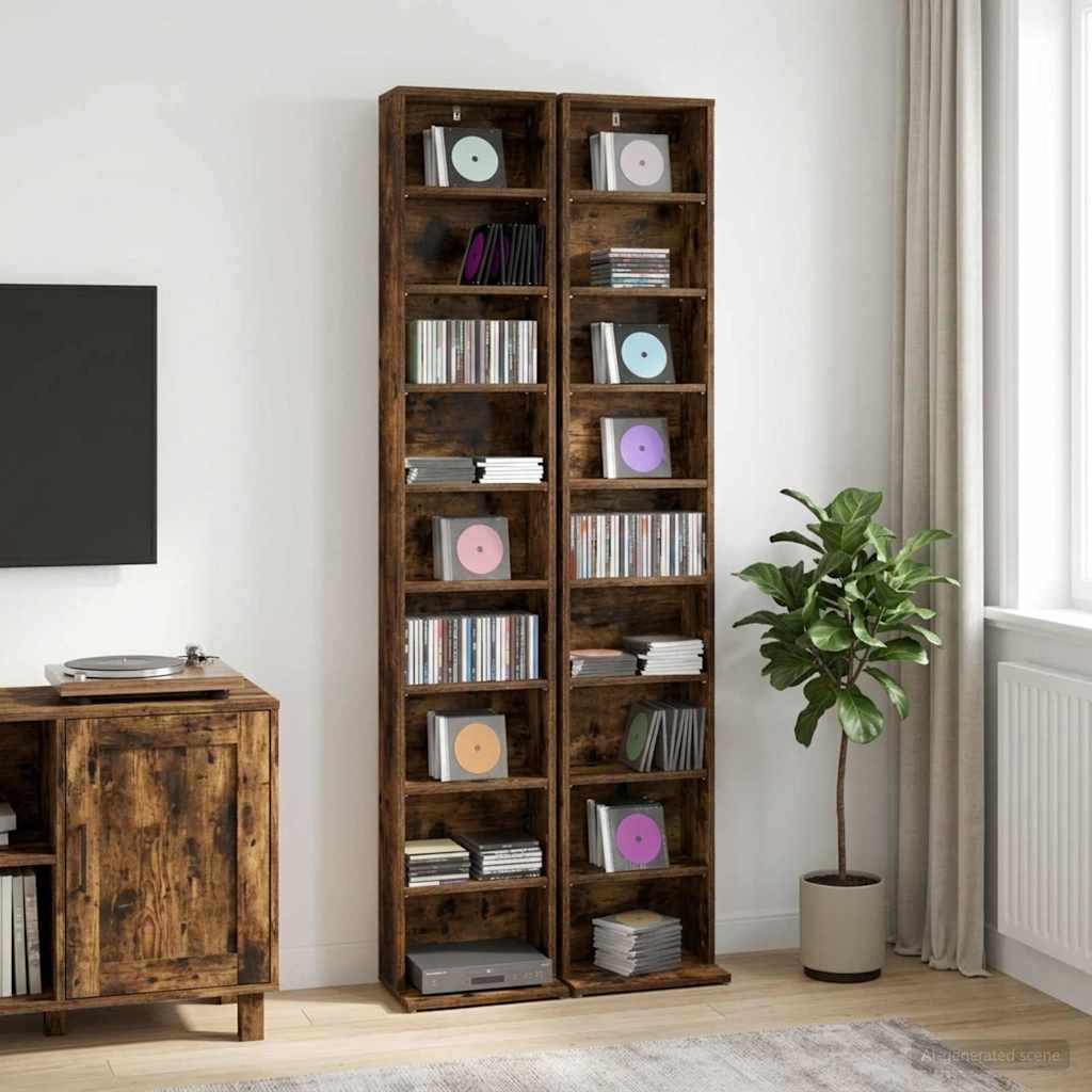 vidaXL Kabinet na płyty CD 2 szt. Dąb wędzony 33 x 23,5 x 175 cm