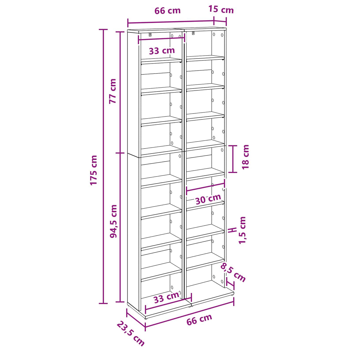 vidaXL Kabinet na płyty CD 2 szt. Dąb wędzony 33 x 23,5 x 175 cm
