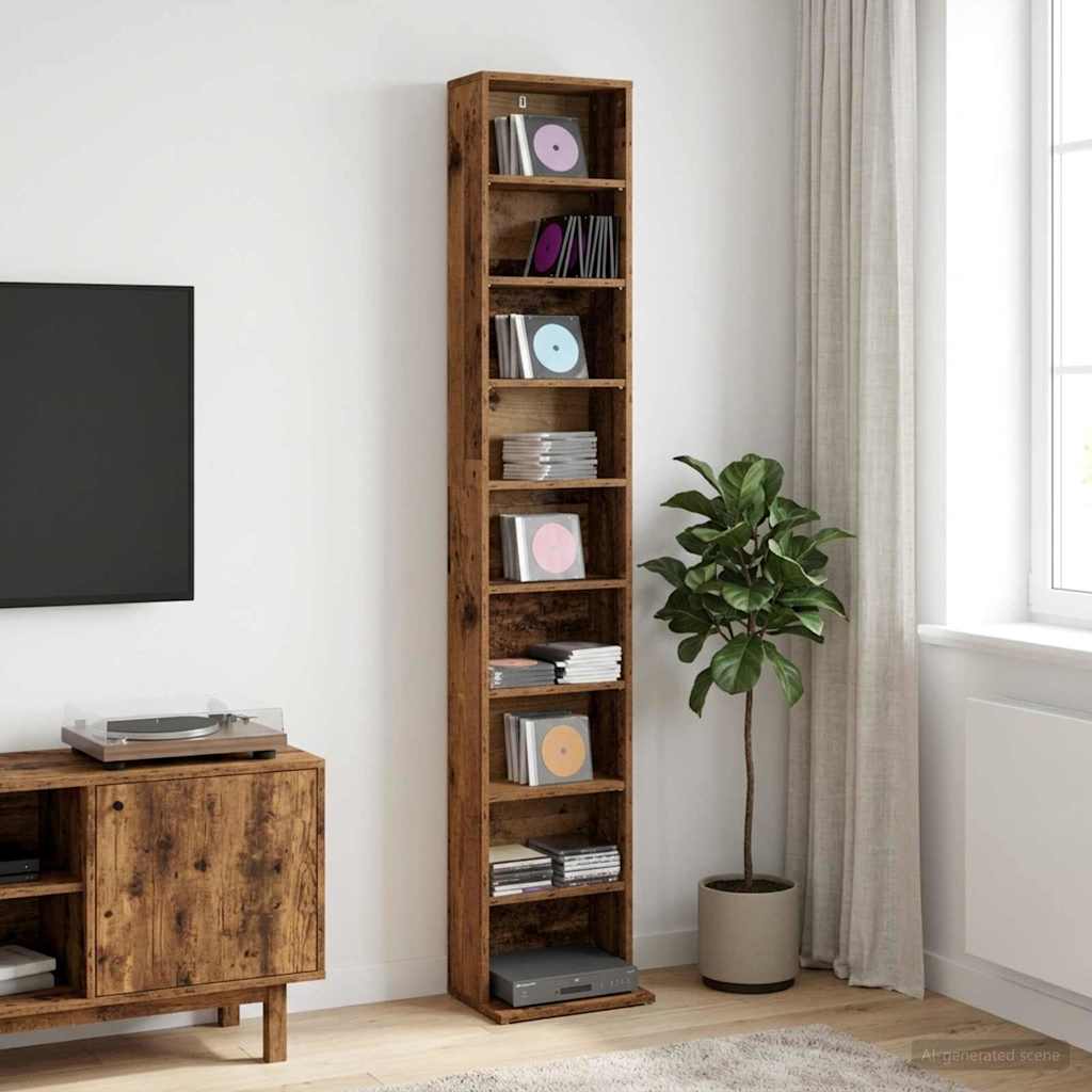 vidaXL Kabinet na płyty CD Stare drewno 33 x 23,5 x 175 cm