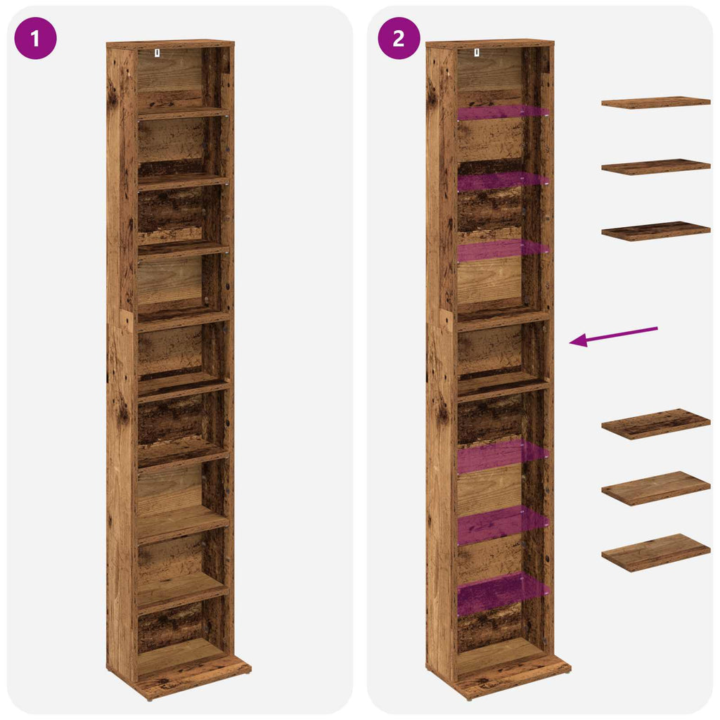 vidaXL Kabinet na płyty CD Stare drewno 33 x 23,5 x 175 cm