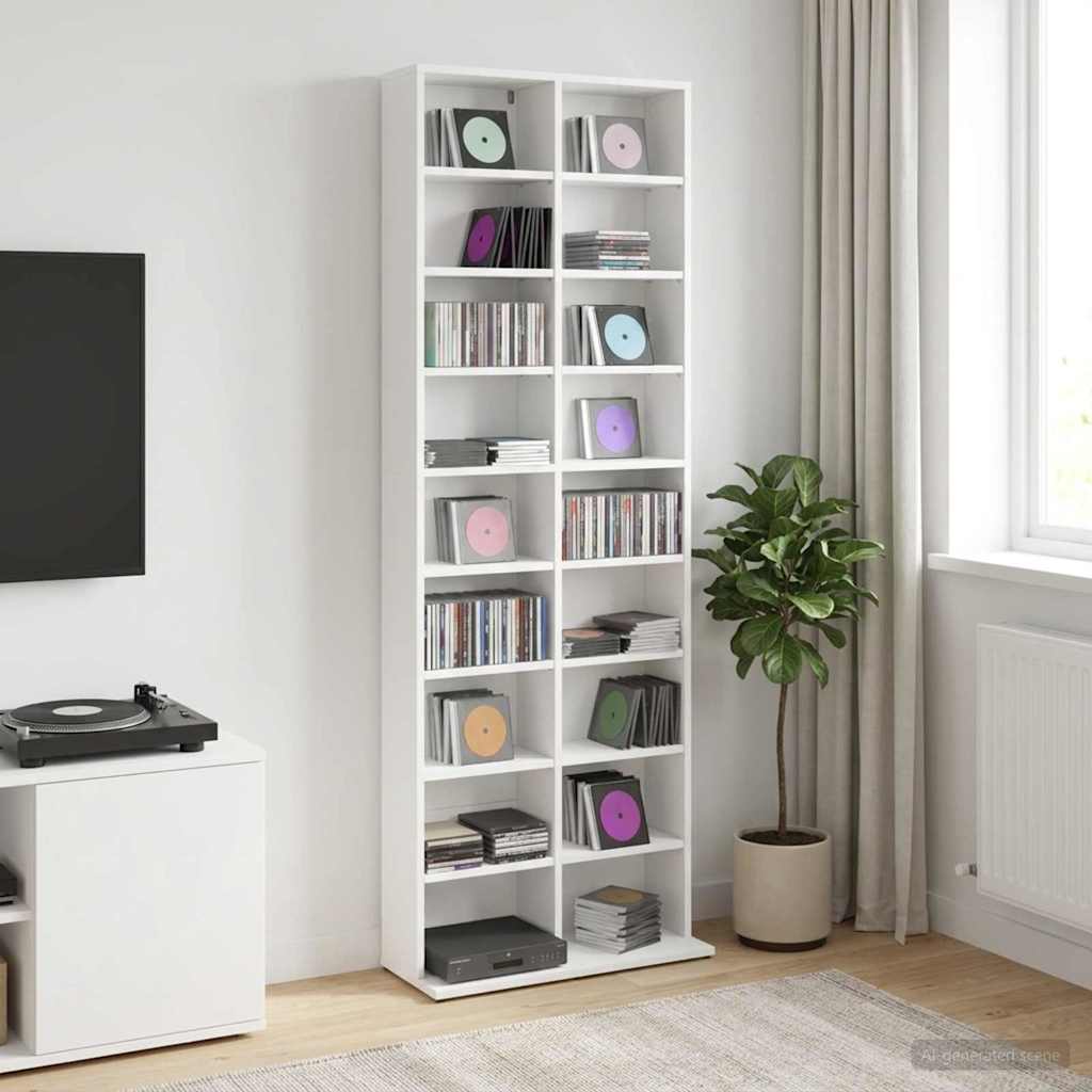vidaXL Kabinet na płyty CD Biały 65 x 23,5 x 175 cm
