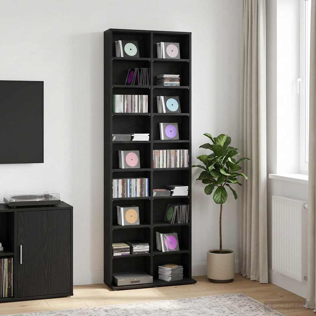 vidaXL Kabinet na płyty CD Czarny dąb 65 x 23,5 x 175 cm