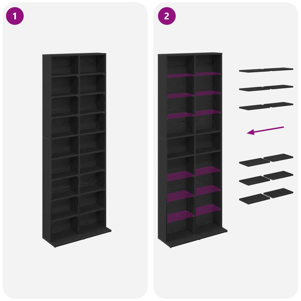 vidaXL Kabinet na płyty CD Czarny dąb 65 x 23,5 x 175 cm