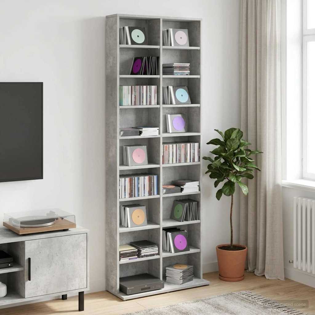 vidaXL Kabinet na płyty CD Betonowy szary 65 x 23,5 x 175 cm