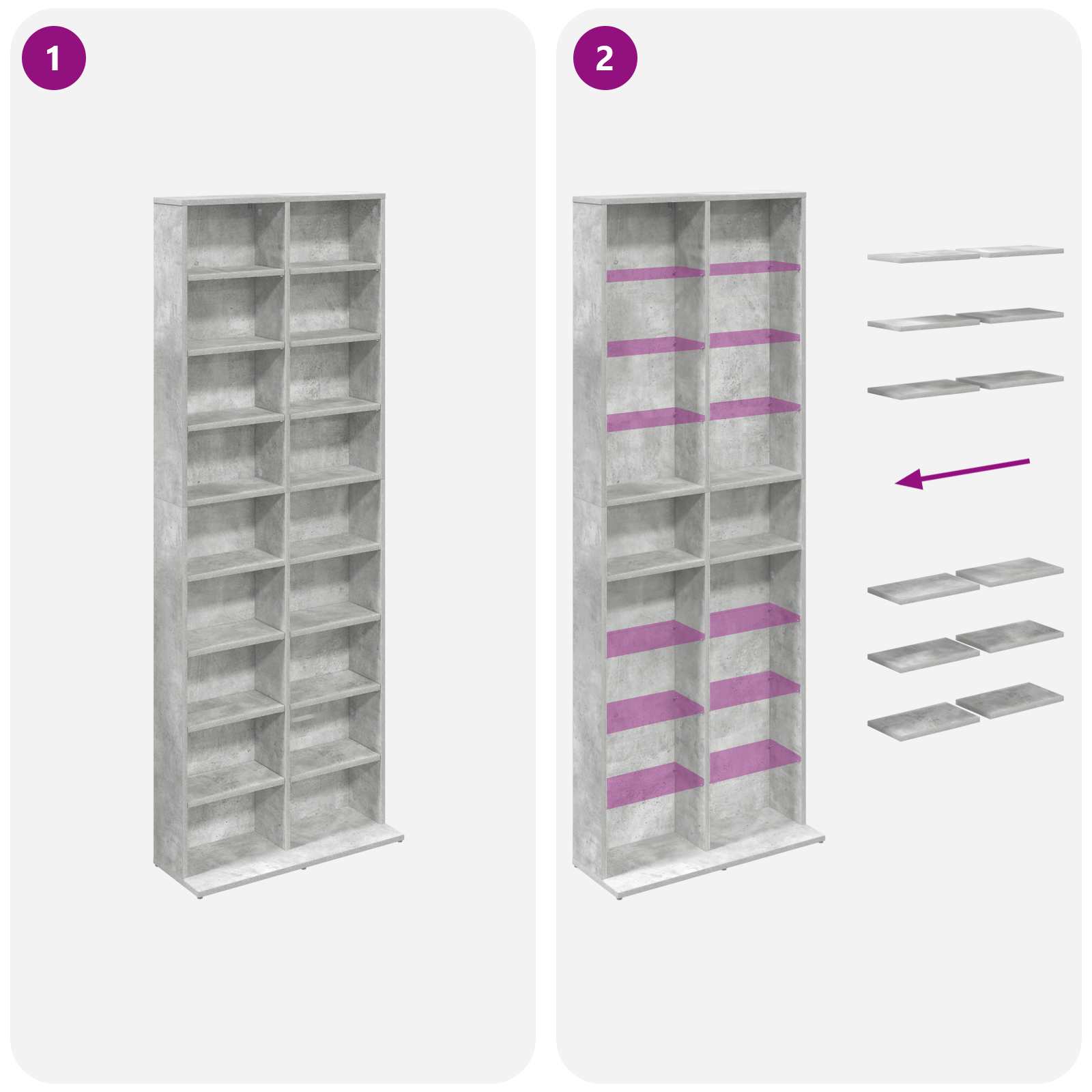 vidaXL Kabinet na płyty CD Betonowy szary 65 x 23,5 x 175 cm