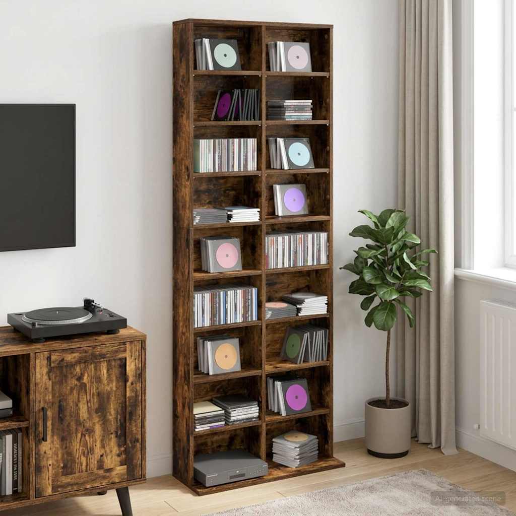 vidaXL Kabinet na płyty CD Dąb wędzony 65 x 23,5 x 175 cm