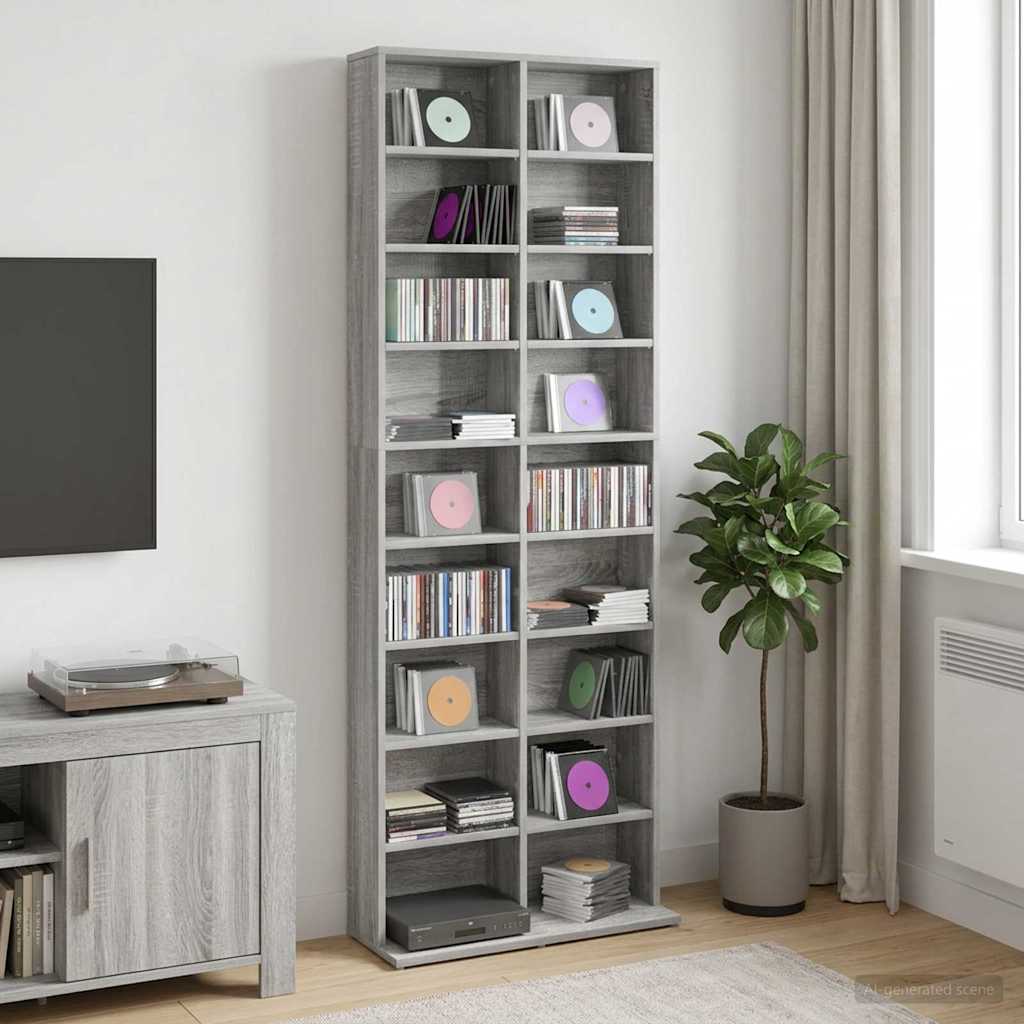 vidaXL Kabinet na płyty CD Szary Sonoma 65 x 23,5 x 175 cm