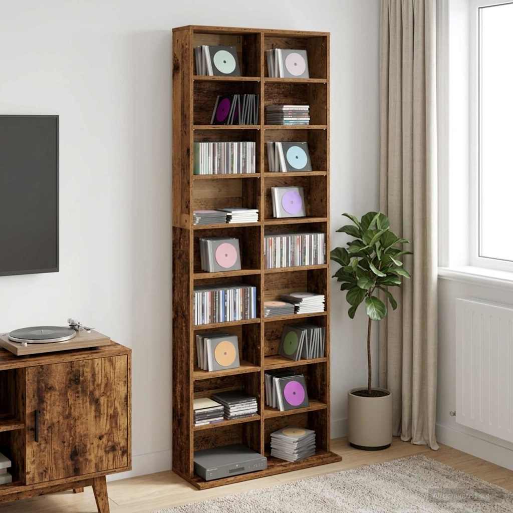 vidaXL Kabinet na płyty CD Stare drewno 65 x 23,5 x 175 cm
