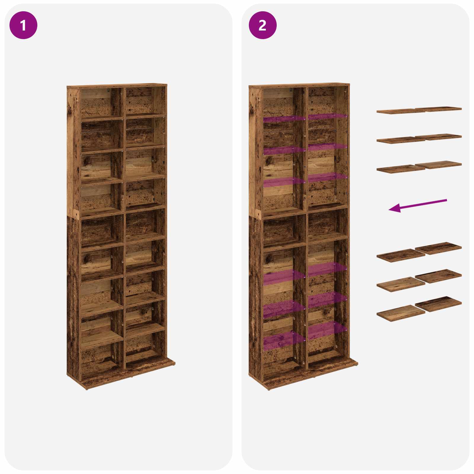 vidaXL Kabinet na płyty CD Stare drewno 65 x 23,5 x 175 cm