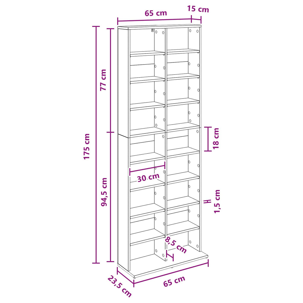 vidaXL Kabinet na płyty CD Stare drewno 65 x 23,5 x 175 cm