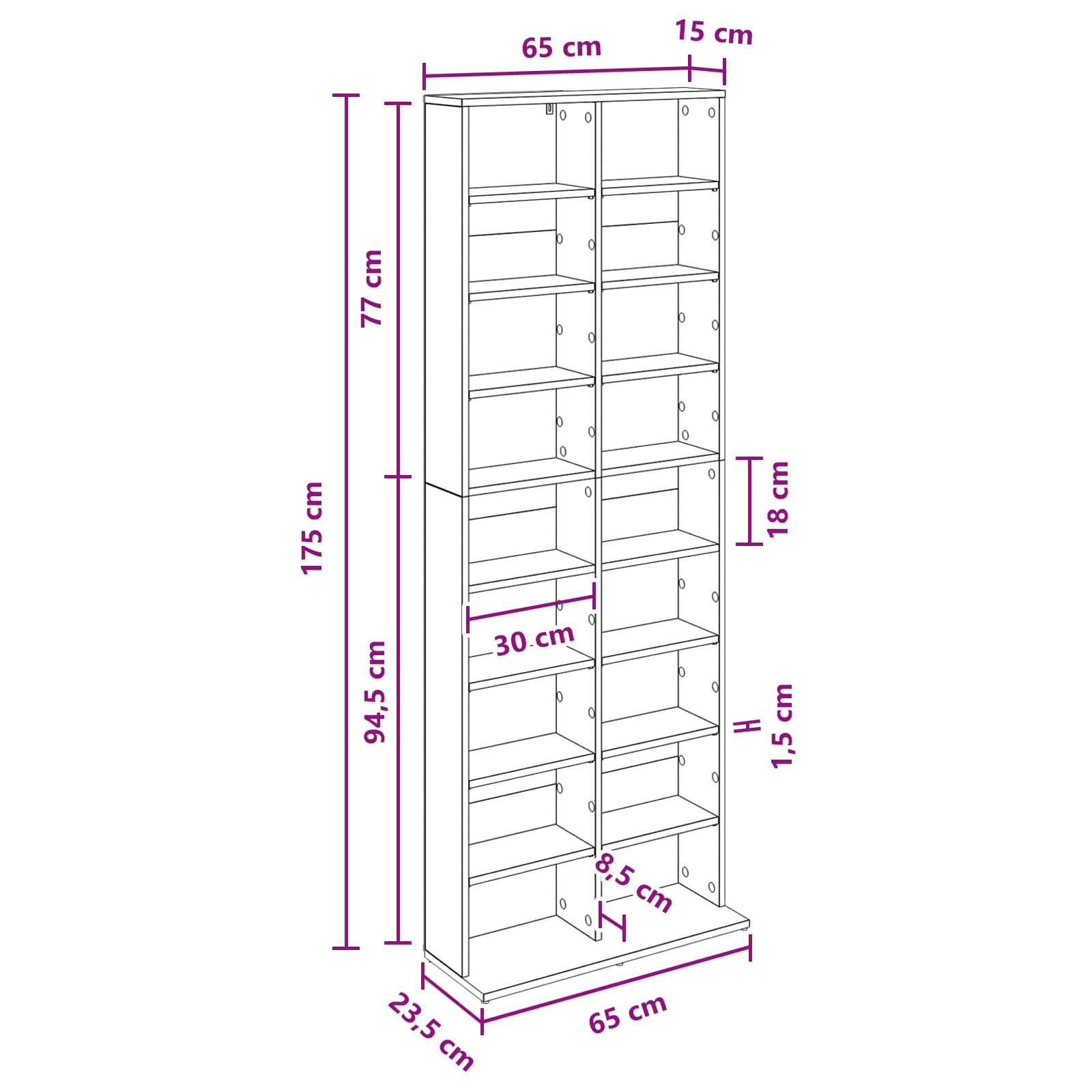 vidaXL Kabinet na płyty CD Dąb artisan 65 x 23,5 x 175 cm