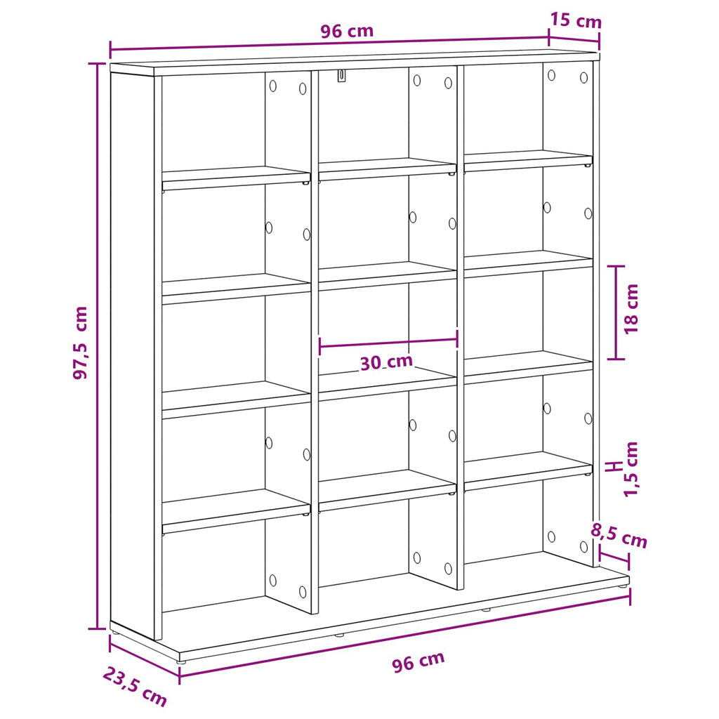 vidaXL Kabinet na płyty CD Dąb wędzony 96 x 23,5 x 97,5 cm
