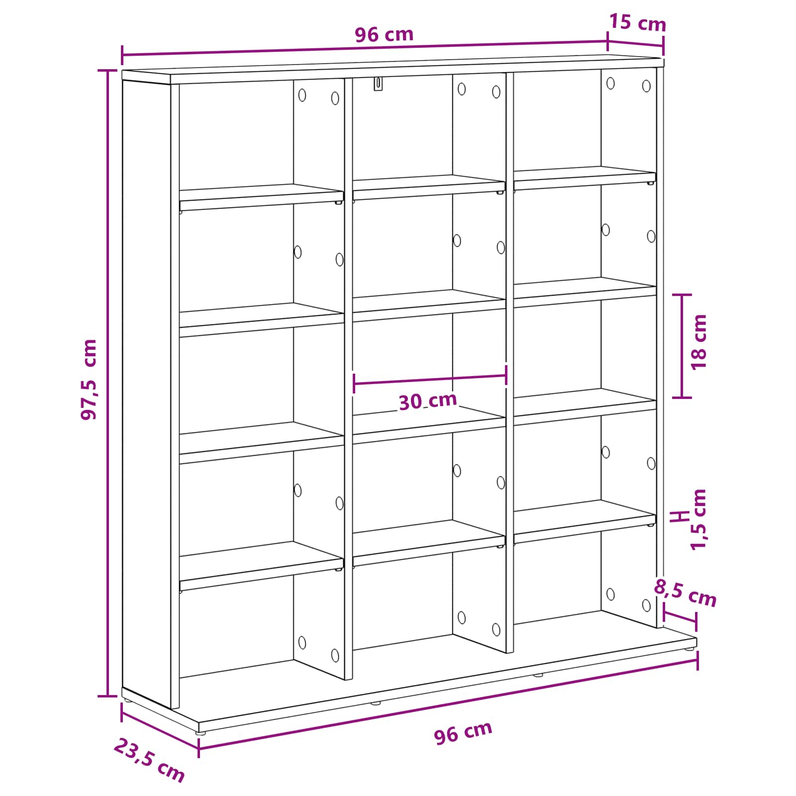 vidaXL Kabinet na płyty CD Dąb wędzony 96 x 23,5 x 97,5 cm