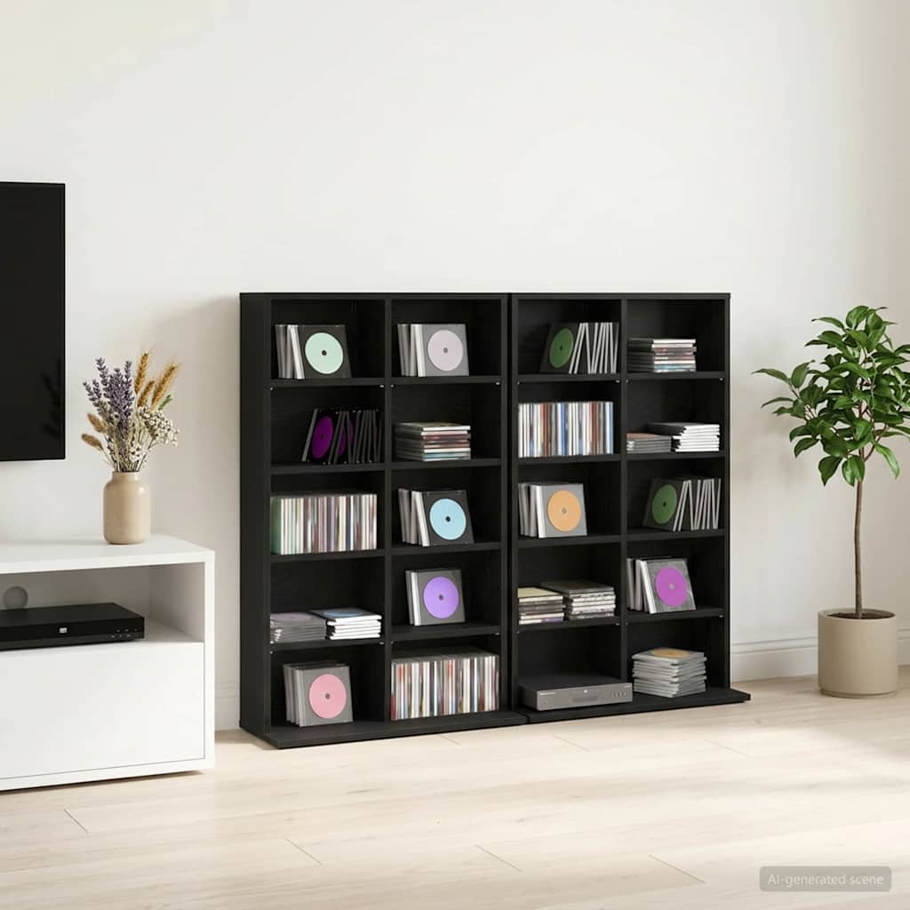 vidaXL Kabinet na płyty CD 2 szt. Czarny dąb 65 x 23,5 x 97,5 cm
