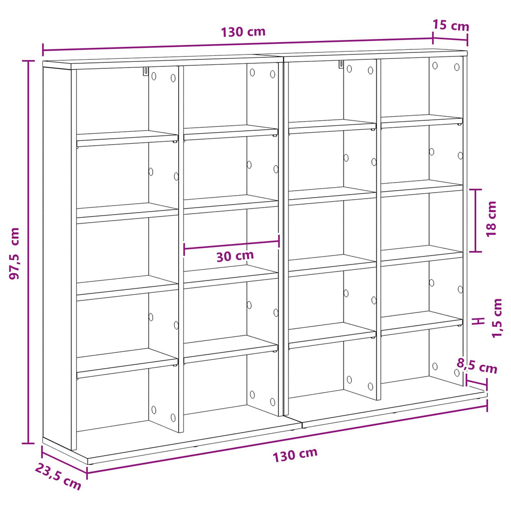 vidaXL Kabinet na płyty CD 2 szt. Czarny dąb 65 x 23,5 x 97,5 cm