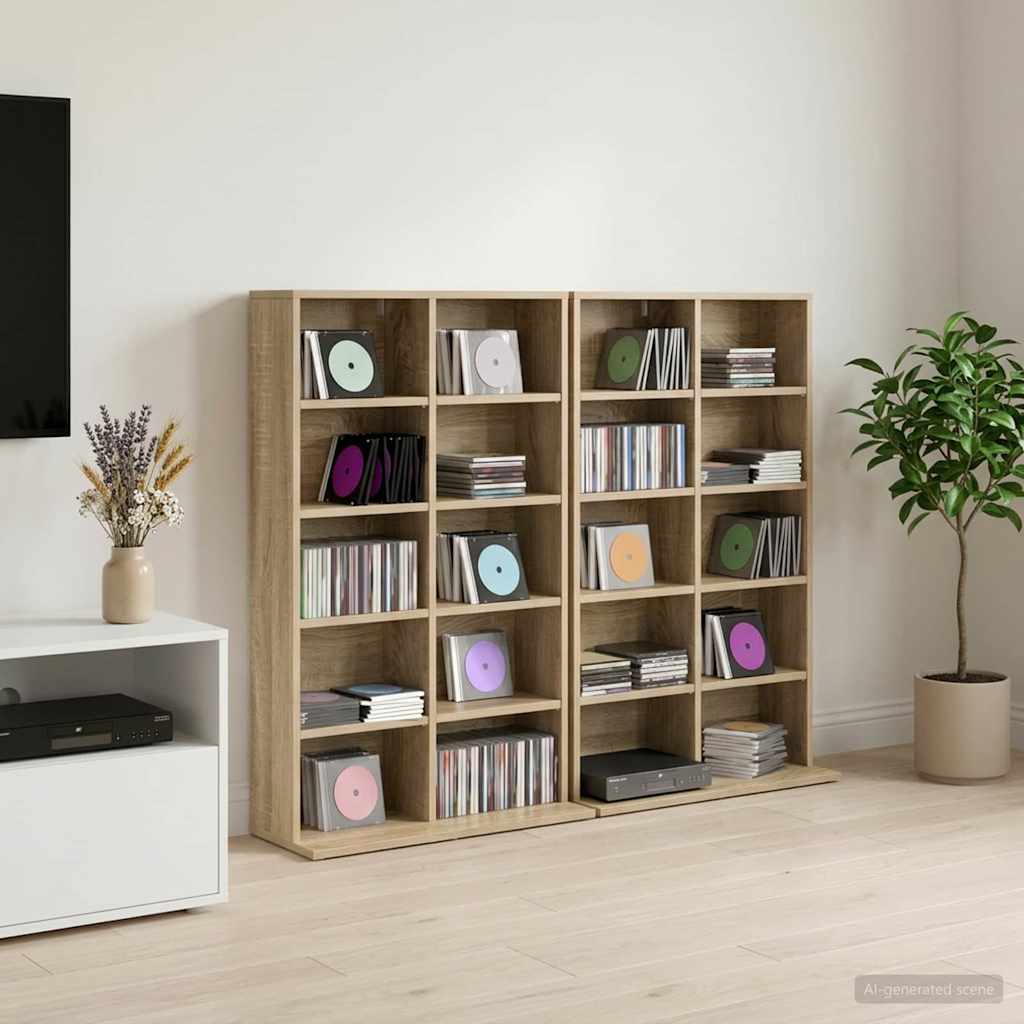vidaXL Kabinet na płyty CD 2 szt. dąb Sonoma 65 x 23,5 x 97,5 cm
