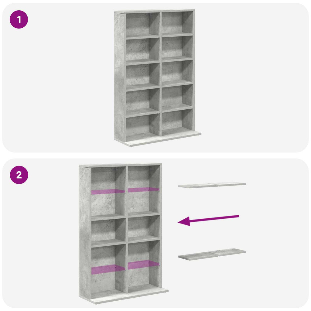vidaXL Kabinet na płyty CD Betonowy szary 65 x 23,5 x 97,5 cm
