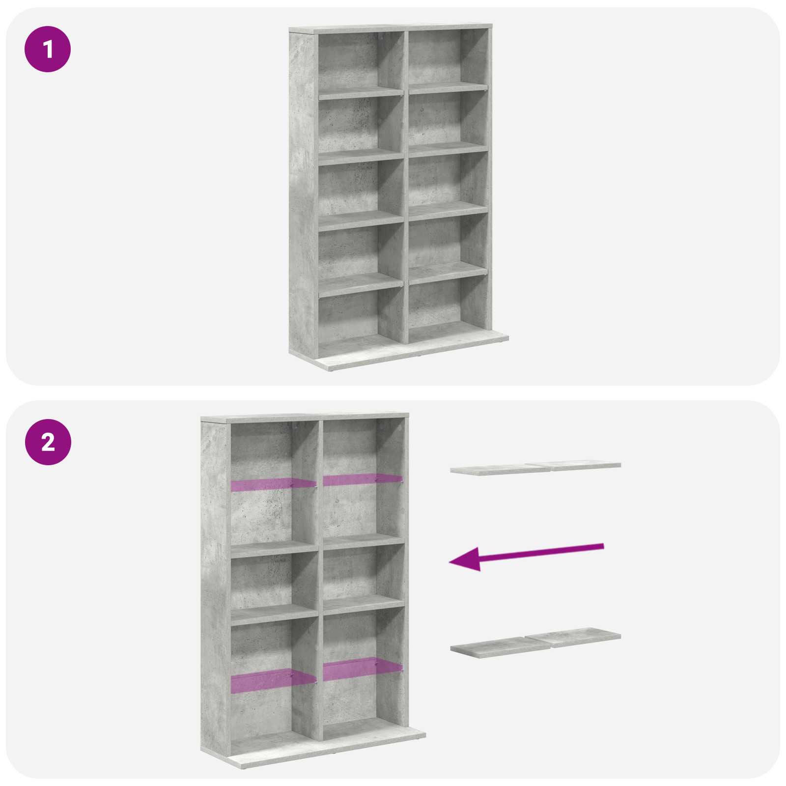 vidaXL Kabinet na płyty CD Betonowy szary 65 x 23,5 x 97,5 cm