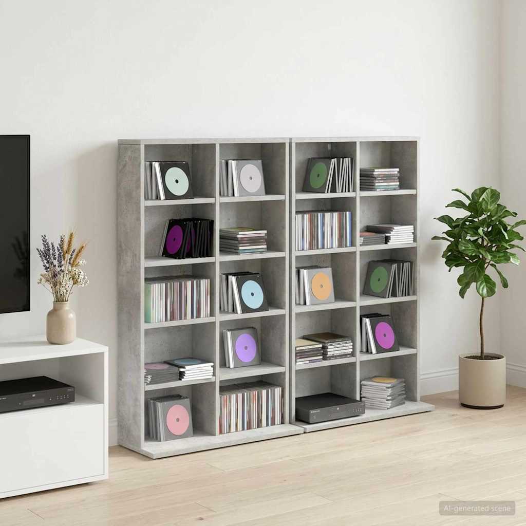 vidaXL Kabinet na płyty CD 2 szt. Betonowy szary 65 x 23,5 x 97,5 cm