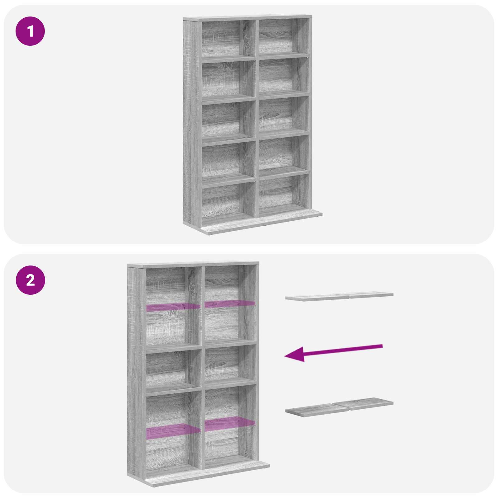 vidaXL Kabinet na płyty CD Szary Sonoma 65 x 23,5 x 97,5 cm