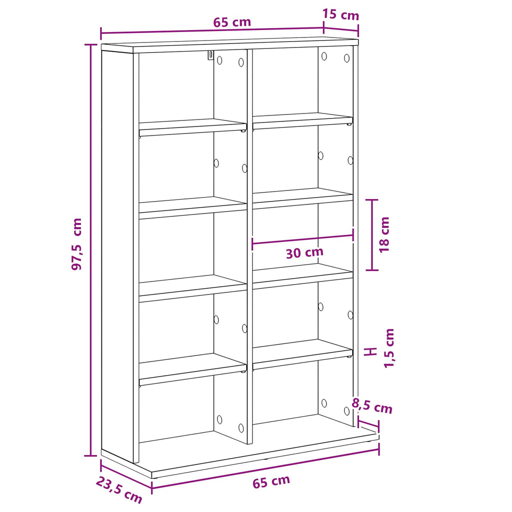 vidaXL Kabinet na płyty CD Szary Sonoma 65 x 23,5 x 97,5 cm