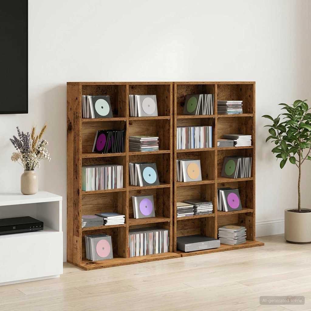 vidaXL Kabinet na płyty CD 2 szt. Stare drewno 65 x 23,5 x 97,5 cm