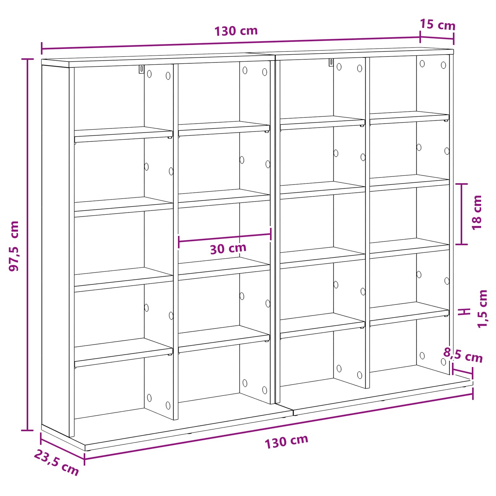 vidaXL Kabinet na płyty CD 2 szt. Dąb artisan 65 x 23,5 x 97,5 cm