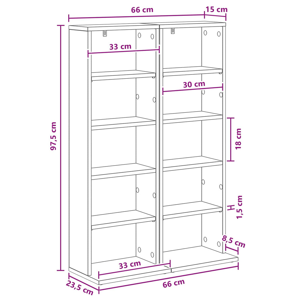 vidaXL Kabinet na płyty CD 2 szt. Biały 33 x 23,5 x 97,5 cm