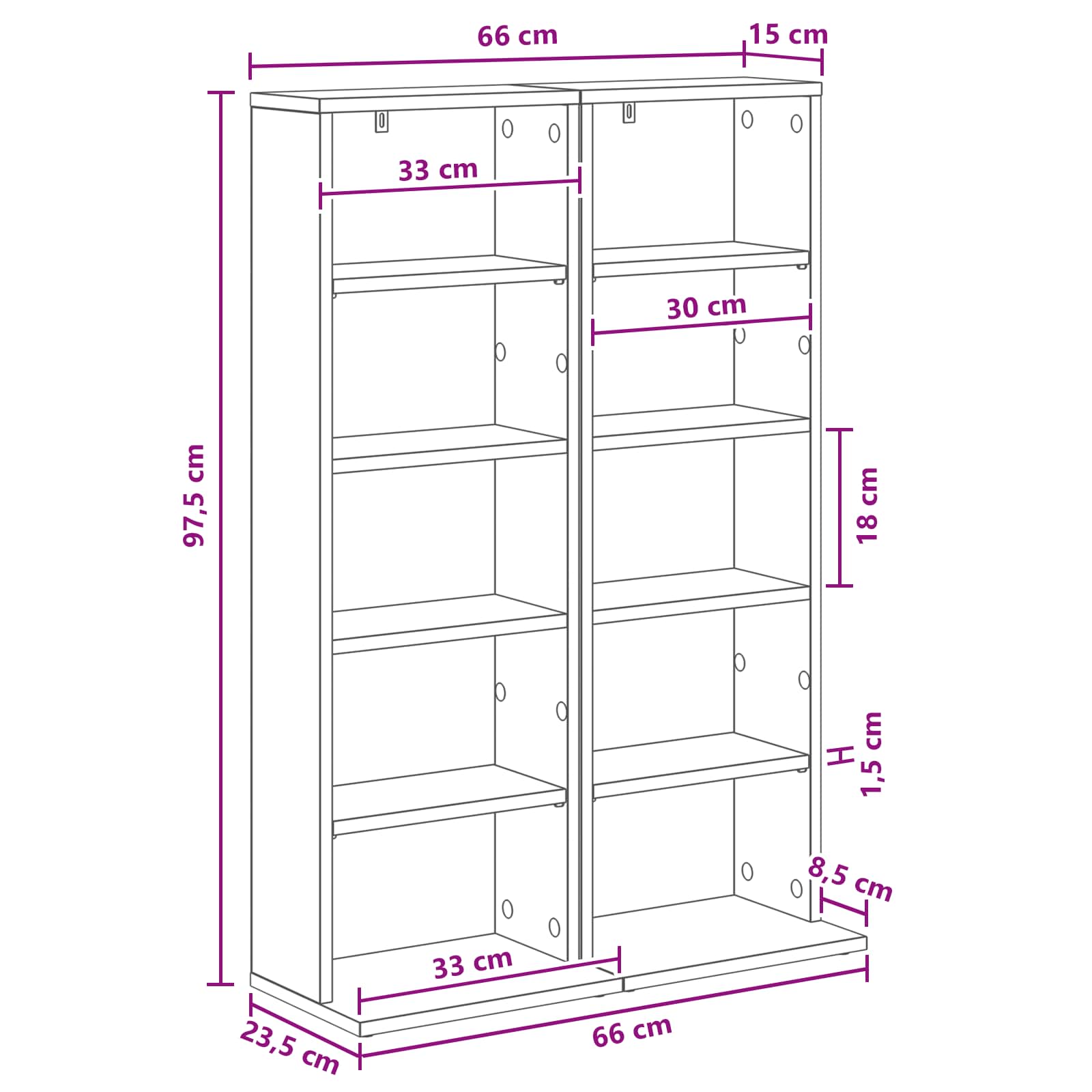 vidaXL Kabinet na płyty CD 2 szt. Biały 33 x 23,5 x 97,5 cm