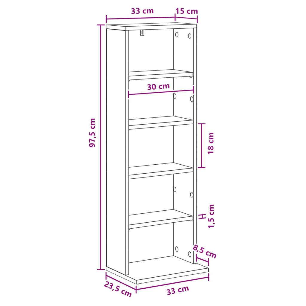 vidaXL Kabinet na płyty CD Betonowy szary 33 x 23,5 x 97,5 cm