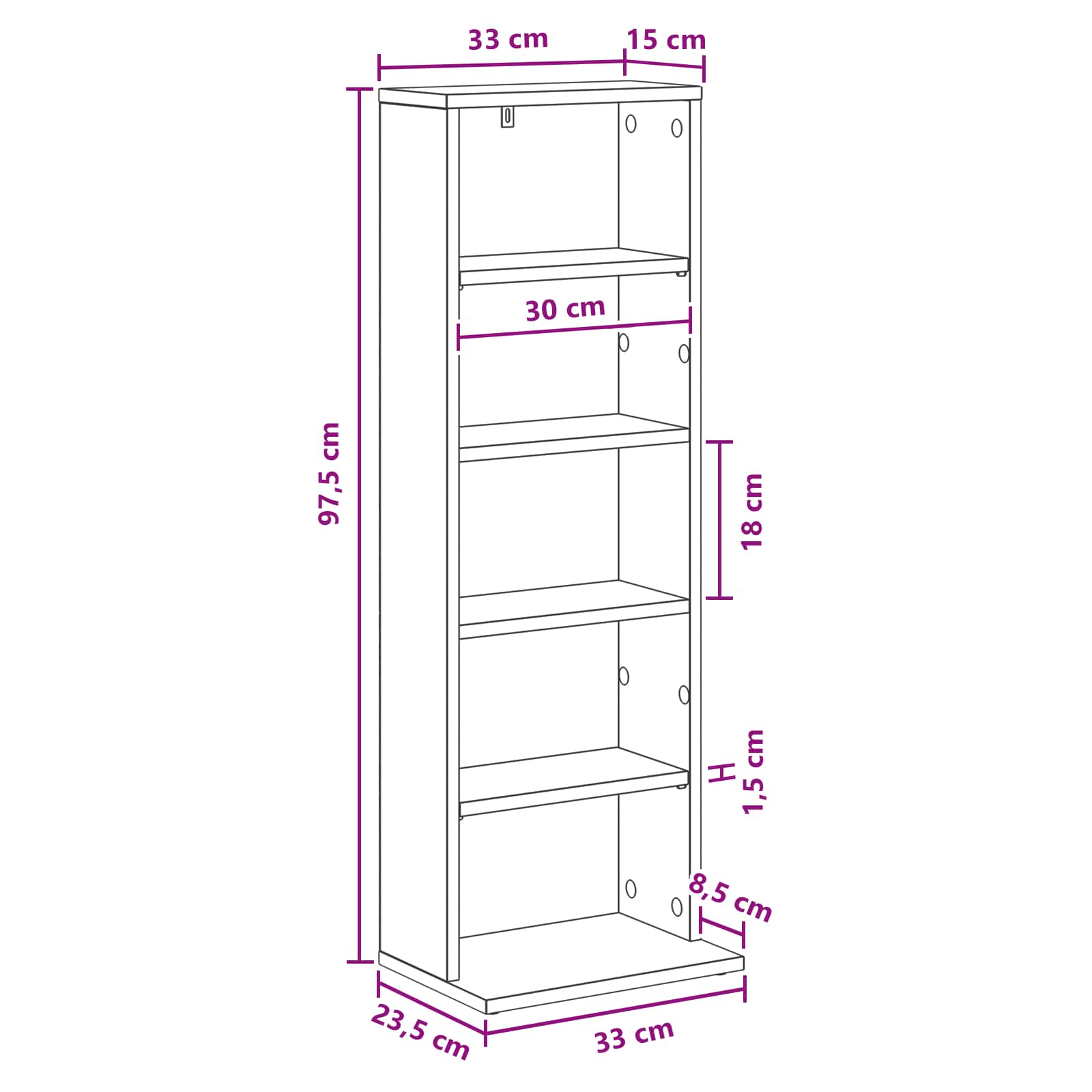 vidaXL Kabinet na płyty CD Betonowy szary 33 x 23,5 x 97,5 cm