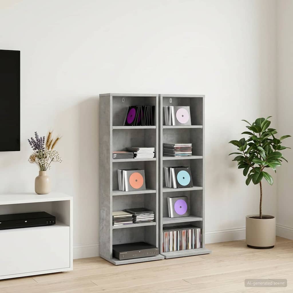 vidaXL Kabinet na płyty CD 2 szt. Betonowy szary 33 x 23,5 x 97,5 cm