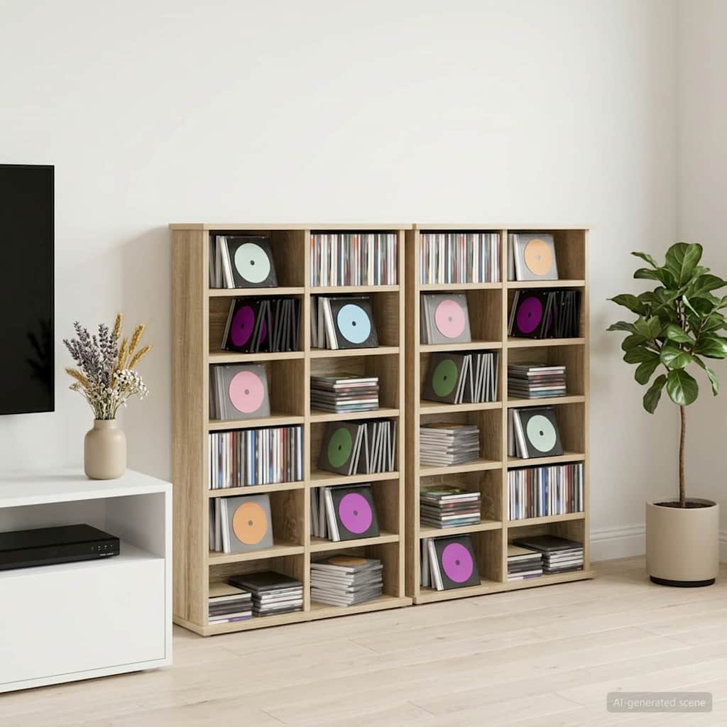 vidaXL Kabinet na płyty CD 2 szt. dąb Sonoma 60 x 17 x 92 cm