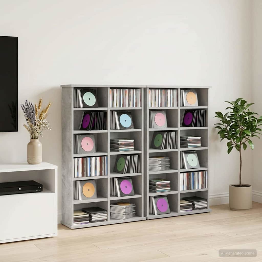 vidaXL Kabinet na płyty CD 2 szt. Betonowy szary 60 x 17 x 92 cm