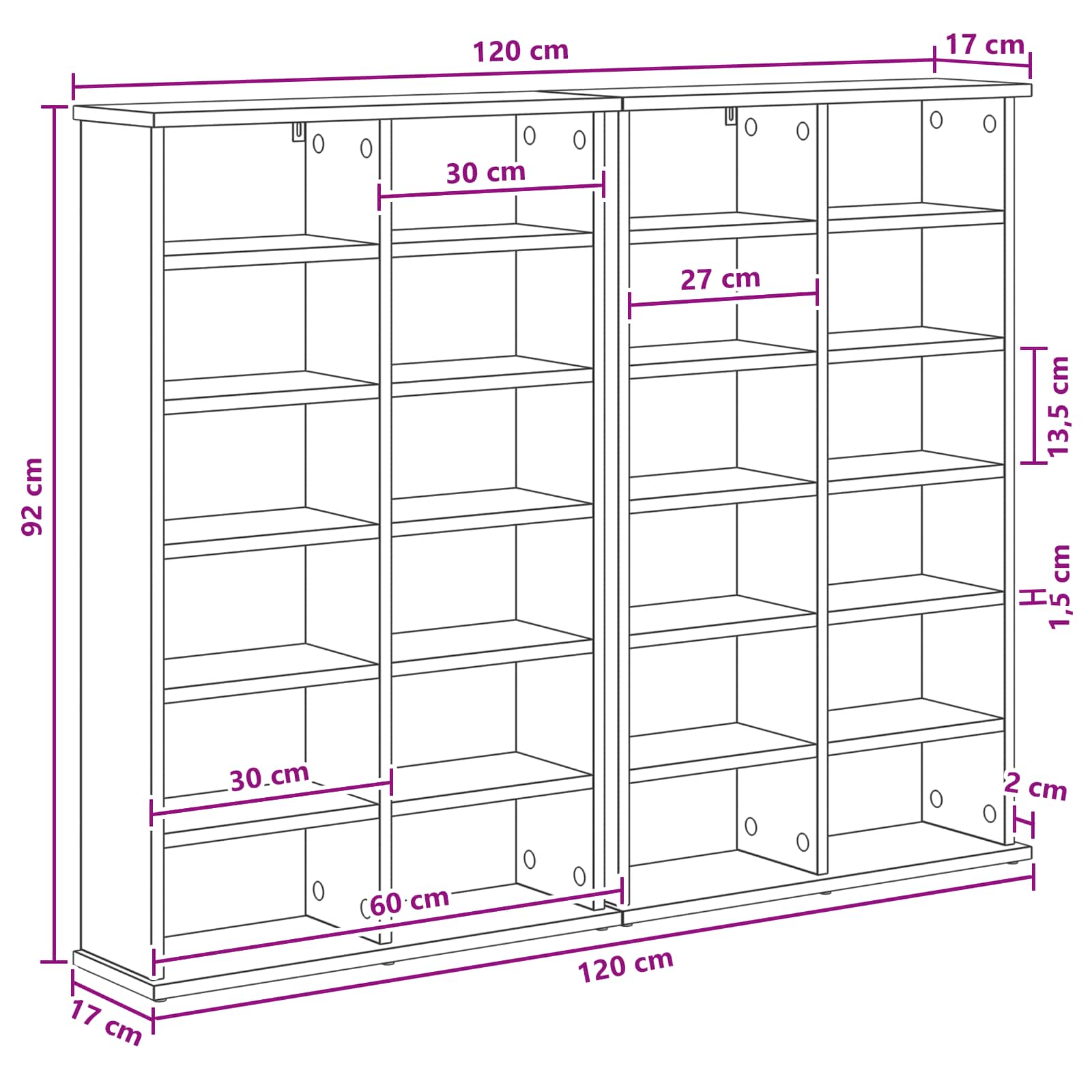 vidaXL Kabinet na płyty CD 2 szt. Dąb wędzony 60 x 17 x 92 cm