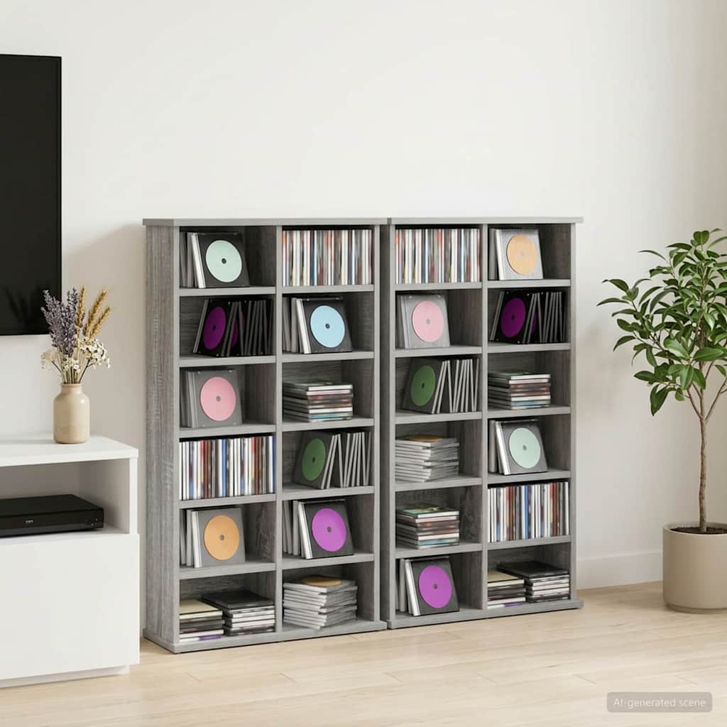 vidaXL Kabinet na płyty CD 2 szt. Szary Sonoma 60 x 17 x 92 cm