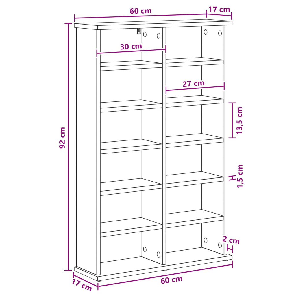 vidaXL Kabinet na płyty CD Stare drewno 60 x 17 x 92 cm