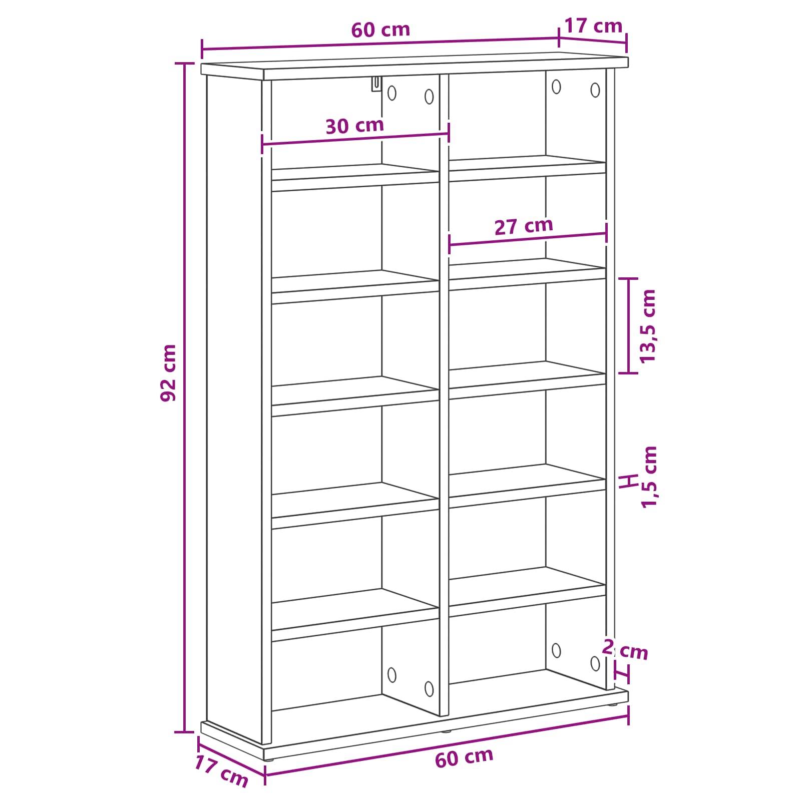 vidaXL Kabinet na płyty CD Stare drewno 60 x 17 x 92 cm