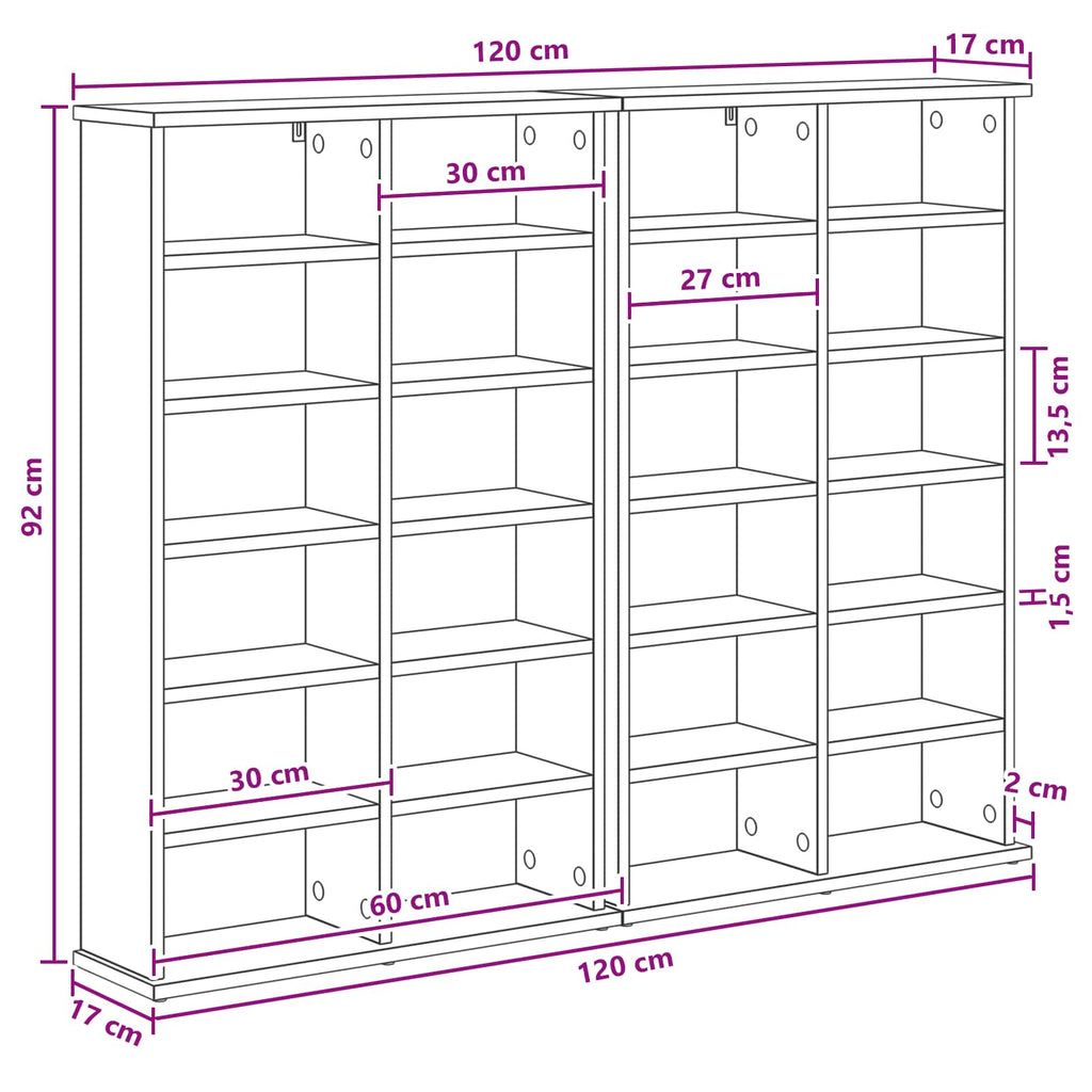 vidaXL Kabinet na płyty CD 2 szt. Dąb artisan 60 x 17 x 92 cm