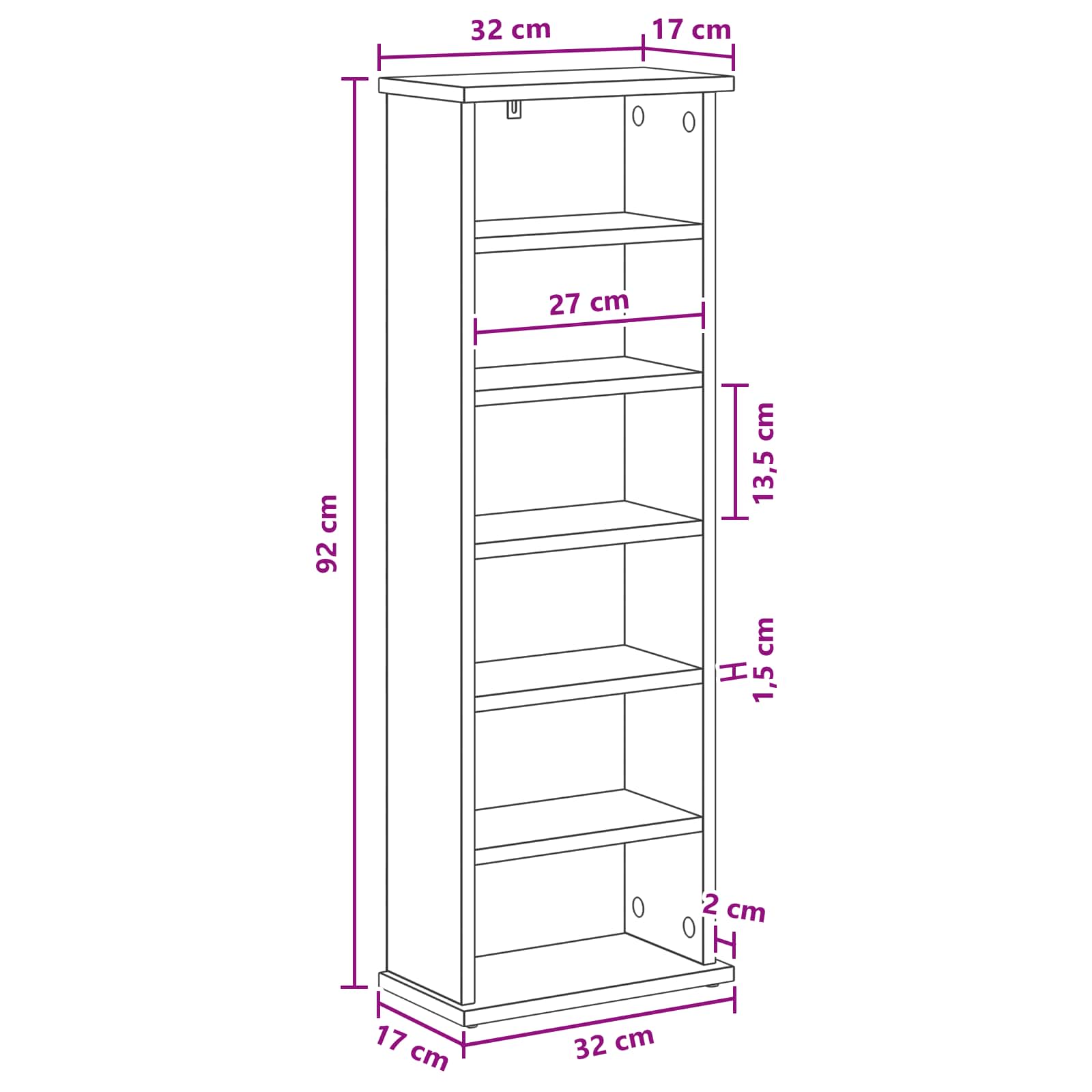 vidaXL Kabinet na płyty CD Biały 60 x 17 x 92 cm Drewno inżynieryjne