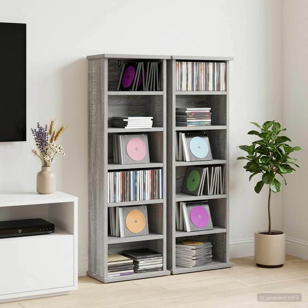 vidaXL Kabinet na płyty CD 2 szt. Szary Sonoma 60 x 17 x 92 cm
