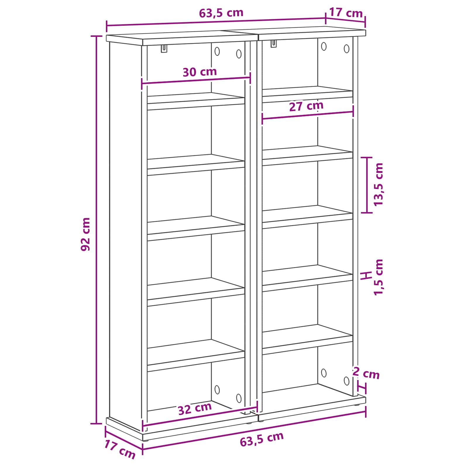 vidaXL Kabinet na płyty CD 2 szt. Szary Sonoma 60 x 17 x 92 cm