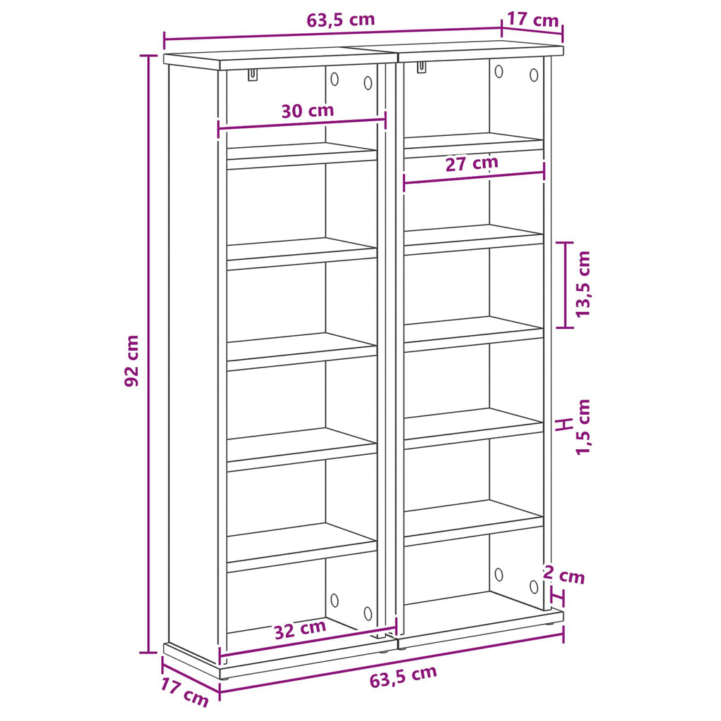 vidaXL Kabinet na płyty CD 2 szt. Stare drewno 60 x 17 x 92 cm