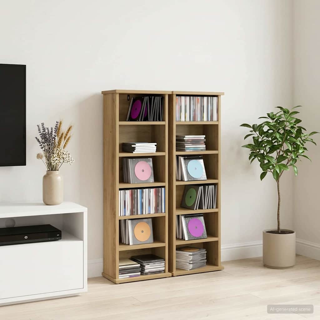 vidaXL Kabinet na płyty CD 2 szt. Dąb artisan 60 x 17 x 92 cm